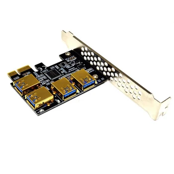 H1111Z PCI-E PCIE Riser Card 1 iki 4 USB3.0 Adapterio plokštę Daugiklis HUB 