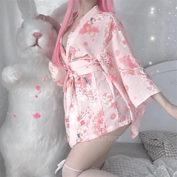Japonų Kimono Seksualus Cosplay Moterų Rožinė Sakura Mergina Seksualus Chalatas, Pižama Erotinis apatinis Trikotažas Naktį Vienodas Pagundai Suknelė