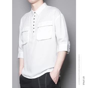 Japonų meno marškinėliai jaunimo paprasta INS striukė vyrams korėjos versija prarasti gražus baltas half-sleeve shirt tendencija
