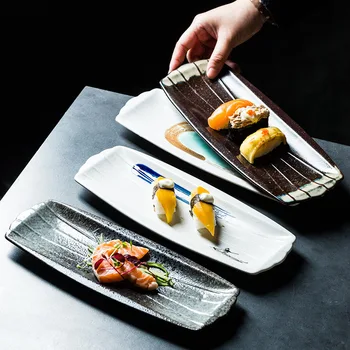Japonų suši plokštė keramikos plokštės kūrybos juostelės plokštė restoranas patiekalas skardos jiaozi plokštė kepsnys sparno plokštės pusryčiai, plokštieji