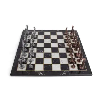 Karališkoji Britų Armijos Antikvariniai Vario Metalo Šachmatų Rinkinį Suaugusiems, rankų darbo Vienetų ir Marmuro Dizaino Medžio Šachmatų Lenta Karalius, 8 cm