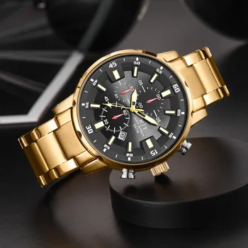 KAT-WACH Chronograph Vyrų Sportas Žiūrėti Vyrų Laikrodis Aukso 50M atsparumas Vandeniui Vyrų Riešo žiūrėti Relogio Masculino 2021 Nerūdijančio Plieno