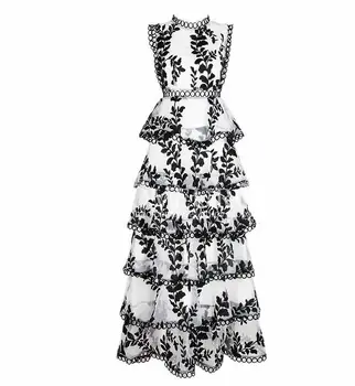 Kilimo Ir Tūpimo Tako Siuvinėjimas Rankovių Šalis Suknelės Moteris Atsitiktinis Elegantiškas Medvilnės Aukšto Juosmens Moterų Tortas Suknelė Vientisos Baltos Vestidos Maxi