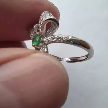 KJJEAXCMY bauda papuošalai 925 sterlingas sidabro inkrustacijos gamtos smaragdas Moterų gaivus ir elegantiškas lankas brangakmenis reguliuojamas žiedo paramos de