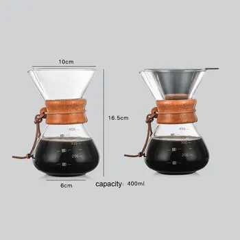 Klasikinis Stiklo Kavinukas Medinės Rankenėlės Atsparios Karščiui, Užpilkite Kavos Virimo Aparatas Vadovas Coffeemaker V60 Vertus Dripper
