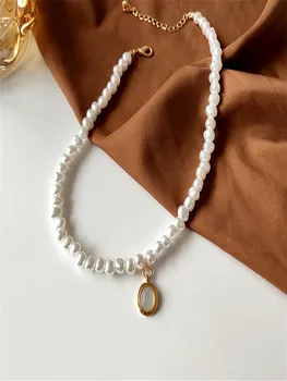 Kshmir 2021 naująją retro dizaino ovalo formos pakabukas karoliai temperamentas elegantiškas pearl raktikaulis grandinės mados nereguliarus choker