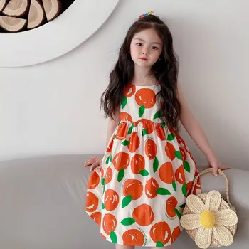 Kūdikių mergaičių drabužius vasarą 2021 Saldžių vaisių, spausdinimo didelis sijonas suspender suknelė medvilnės atsitiktinis vaikai suknelė