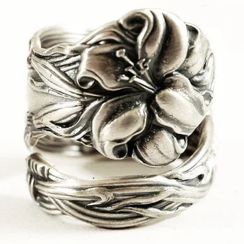 Kūrybinio Derliaus Lelija Gėlė Likvidavimo Žiedas Moterims Šaukštu Formuoti Vestuves Žiedai, Papuošalai, Dovana