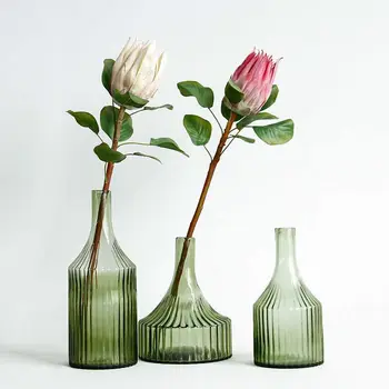 Kūrybos Dryžuotas Šviesiai Žalia Mažas Burną Vaza Kambarį Gėlių Kompozicijų Hydroponic Stiklo Vaza Namų Puošybai Baldai