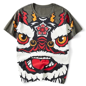 LACIBLE 2021 Vyrų Harajuku Streetwear Marškinėliai Liūtas Šoka Galvos, Print T-Shirt Hip-Hop Medvilnės Atsitiktinis trumpomis Rankovėmis Viršūnes Tees Pilka