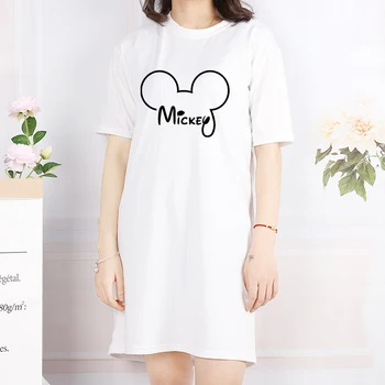 Mickey Moterų Mini Suknelė Vintage Minnie Spausdinti Animaciją Suknelės Harajuku Trumpas Rankovės Atsitiktinis Palaidų Šalies Femme Streetwear 2021