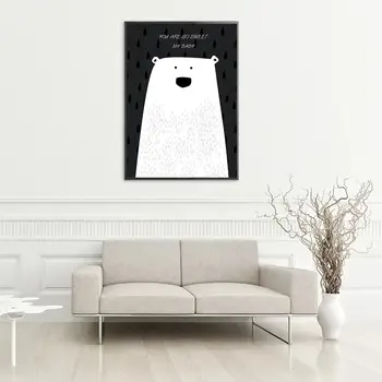 Mielas Animacinių Filmų Polar Bear Gyvūnų Šiaurės Šalių Meno Drobė Plakatas Minimalistinio Spausdinti Juodai Baltos Sienos Nuotrauka Modernių Namų Kambario Apdaila