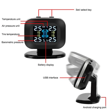 Mini Automobilių Padangų Slėgio Stebėjimo Sistema, USB PSSS LCD Display Bevielio ryšio Automobilių Apsaugos Signalizacijos Sistemų Su 4 Vnt. Išorės Jutiklis
