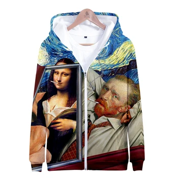 Mona Lisa Van Gogh 3D Spausdinimo Užtrauktukas hoodie vyrų/moterų palaidinukė Meno marškinėliai Aliejaus tapybai Moterų estetinės Hoodies vaikiška Striukė