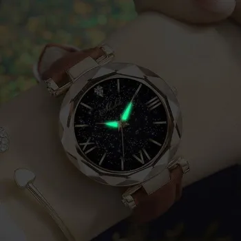 Moteriški laikrodžiai Ponios mados Spalvingas odos kalnų krištolas kvarcinis analoginis žiūrėti Moterų Diržo Žiūrėti Laikrodis Merginos Laikrodis dovanos