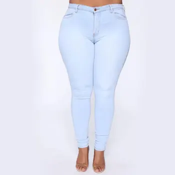 Moterų aukšto juosmens džinsus Mados plonas liesas džinsinis pieštuko kelnės Street atsitiktinis aukštos stretch džinsai moterų drabužiai Plius dydis S-3XL