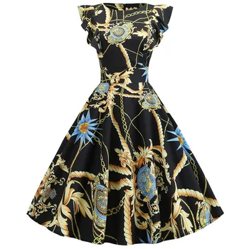 Moterų Derliaus Vasaros Suknelė Pin Up Rockabilly Midi Šalis Suknelė Atsitiktinis Žiedlapis Rankovės Elegantiškas Biuras Suknelės