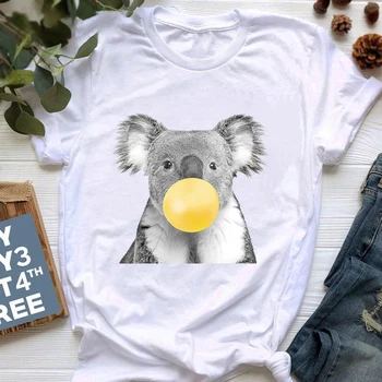 Nauja Vasaros Marškinėlius Mielas Koala Spausdinti marškinėliai moterims trumpomis Rankovėmis Tees Viršūnės, Plius Dydis S-2XL Atsitiktinis Negabaritinių O Kaklo Lady tshirts