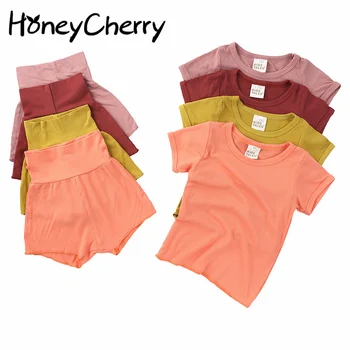 Nauja vasaros modeliai medvilnės trumparankoviai + kelnės kostiumas vaikų pižama namus nustatyti mergaitės drabužių rinkinys