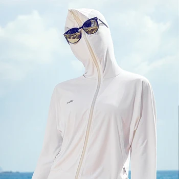 OhSunny Lauko Paplūdimio Anti-UV Apsiaustai Su Gobtuvu ilgomis Rankovėmis Veido Headcover Moterų Apsaugos nuo Saulės Drabužius Kvėpuojantis Aušinimo
