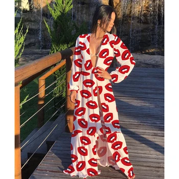 Paplūdimio Suknelė 2021 Bikini Padengti Iki Spausdinimo Maudymosi Kostiumas Moterims Kimono Vasarą Naujų Polka Dot Šifono Paplūdimio Atostogų Suknelė