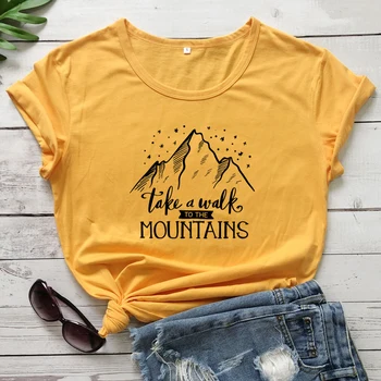 Pasivaikščioti Į Kalnus T-shirt Estetinės Unisex Trumpas Rankovės Pėsčiųjų Marškinėlius Atsitiktinis Moterų Nuotykių Grafinis Tees Viršūnės