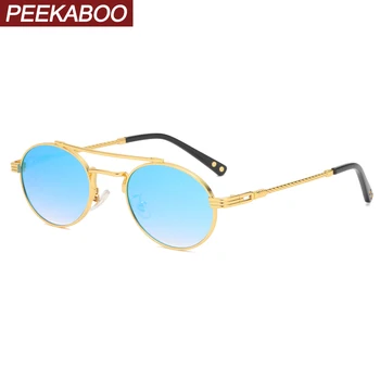 Peekaboo green blue mirror akiniai nuo saulės vyrams dvigubai tiltas retro stiliaus apvalus saulės akiniai moterims full metal uv400 dovanos