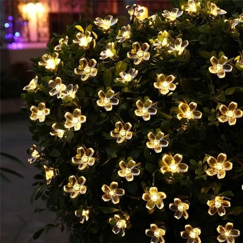 Persikų, Gėlių 100leds 50leds Saulės Šviesos Kalėdų Pasakos Girliandą Vestuvių Baby Shower Gimtadienio Dekoracija Sodo Namo