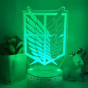 PMMA 3D LED Nakties Šviesos Įvairių Spalvų Draugams Ataka Titan ANIME Stalo Lempa