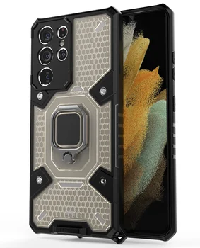 Prabanga Anti-rudenį Šarvai Su Nematoma Žiedas Transporto priemonės Magnetinis Laikiklis Telefono dėklas, Skirtas Samsung Galaxy Note, S21 20 10 Ultra Plus Atveju