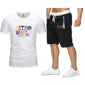 Prekės Astroworld Vyrų marškinėliai Paplūdimio Šortai Rinkiniai 2021 M. Vasarą, Sportiniai, Bėgiojimo Kelnės marškinėliai streetwear Harajuku Viršūnes Marškinėlius