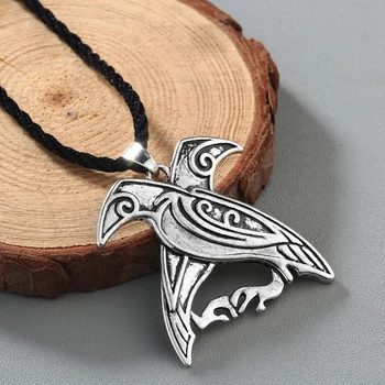 QIAMNI Vyrų Punk Valknut Pagonių Paukščių Odin ' s Varnas Amuletas Pakabukas Karoliai Skandinavų Vikingų Mitologiją Papuošalai Talismanas Karoliai Dovana