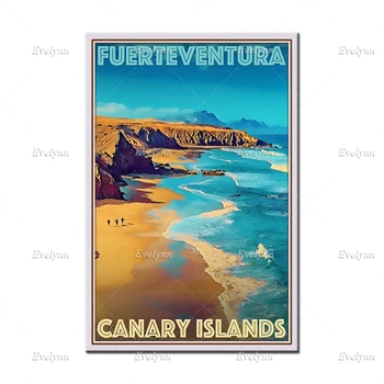 Retro Vintage Stiliaus Kelionių Plakatas Fuerteventura-Kanarų Salos, Aliejus, Tapyba, Plakatas ir Spausdinimo ant Drobės, Sienos Meno Modulinės Nuotraukas