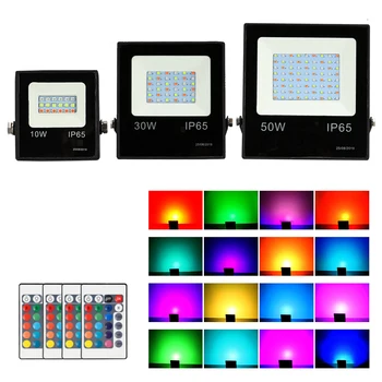 RGB LED Prožektorius 10W 30W 50W Foco LED Prožektoriai, IP66 atspari Vandeniui Lauko Refletor Led Potvynių Lemputė su Nuotolinio valdymo pultelis 220V