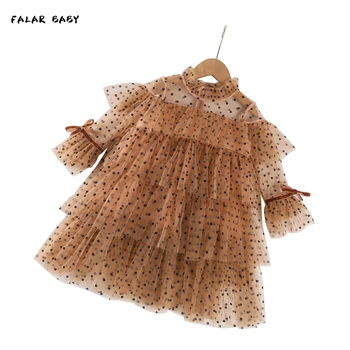 Ruda derliaus ilga suknelė amžius 2 - 10 metų mergaitės nėrinių princesė kostiumas vaikams cupcake suknelė patenka drabužius baby girl frock
