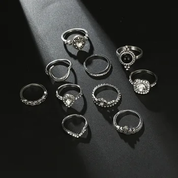 Senovinių Moterų kristalų Piršto vestuvių Priedai Karka Žiedų Rinkinys Mergaitėms Mėnulis lotus Žavesio Bohemijos Žiedas Mados Juvelyrika Dovana