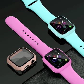 Stiklas+Case+Diržu, Apple Watch band 44mm 40mm 38mm 42mm 40 44 mm Silikono smartwatch watchband apyrankę iWatch 3 4 5 6 se juosta