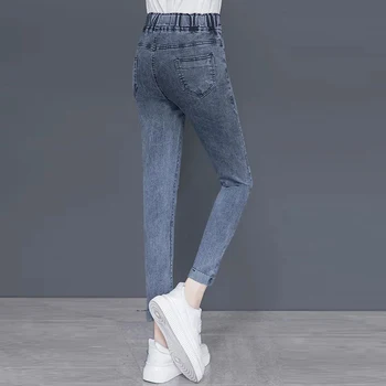 Super Elastinga Aukštos Juosmens Džinsai Moterims Derliaus Haremas Pants Large Dydžio, Pavasario, Rudens Džinsinio Audinio Kelnės Korėjos Raišteliu Legging Jeans