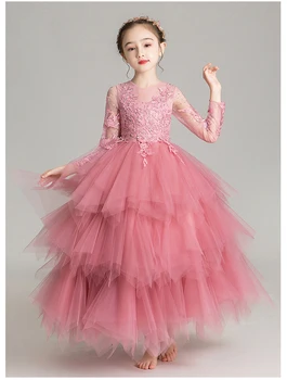 Vaikai Inscenizacija Vakare Chalatai China Ilgai Nėrinių Kamuolys Suknelė Gėlių Mergaičių Suknelės Vestuvėms Šalis, Pirmosios Komunijos Suknelės Mergaitėms
