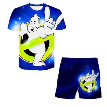 Vaikų Drabužių Rinkiniai Viršūnes+Kelnės Rinkiniai Ghostbusters T-shirt polyeste Tshirts Vaikai Šortai sportinis Kostiumas Kūdikių Berniukų 4-14 Metų