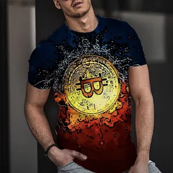 Vasaros vyriški Marškinėliai Street Punk Stiliaus Pop Bitcoin Aukso Monetos 3D Karšto Viršuje vyriški Didelio Dydžio Atsitiktinis Trumpas Laisvas Megztinis Marškinėliai