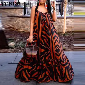 Vasarą Long Maxi Suknelė 2021 VONDA Derliaus Susiėmę Spausdinti Šalis Maxi Ilga Suknelė Moterims, Elegantiškas Sundress Femme Skraiste S-