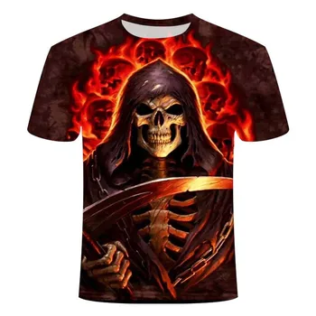 Vyriški 2021 naujas vyrų vasaros siaubo demonas 3D kaukolė spausdinti vyriški trumparankoviai marškinėliai 3D spausdinimo kvėpuojantis įdomus T-shirt