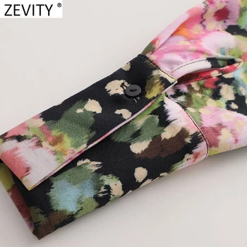Zevity 2021 moterų Sexy Vieną Sluoksniuotos Rankovėmis Gėlių Spausdinti Slim Palaidinė Moteriška Atgal Elastinga Trumpi Marškinėliai Prašmatnus Trumpų Blusas Viršūnes LS9014
