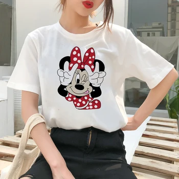 Šiek tiek Velnias Minnie Mouse moteriški marškinėliai Vasaros 2021 Naujas Mados Disney Drabužių Edgy Dizaino Marškinėliai Moteriška Kawaii Grafinis