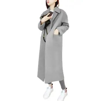 Žiemos moteris kašmyro vilnos švarkas aukštos qualitykorean stiliaus ilgai laisvi vilnonis kailis juoda pilka plona ilgomis rankovėmis vilnonių viršutinių drabužių siuvimas