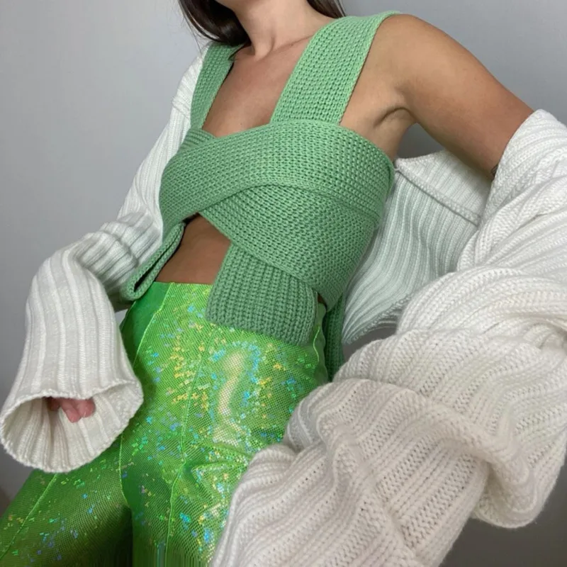 YICIYA 2021 Europos ir Amerikos gatvės kryžiaus megztiniai viršų seksualus bazės vilnos megztiniai megztinis liemenė moterims 