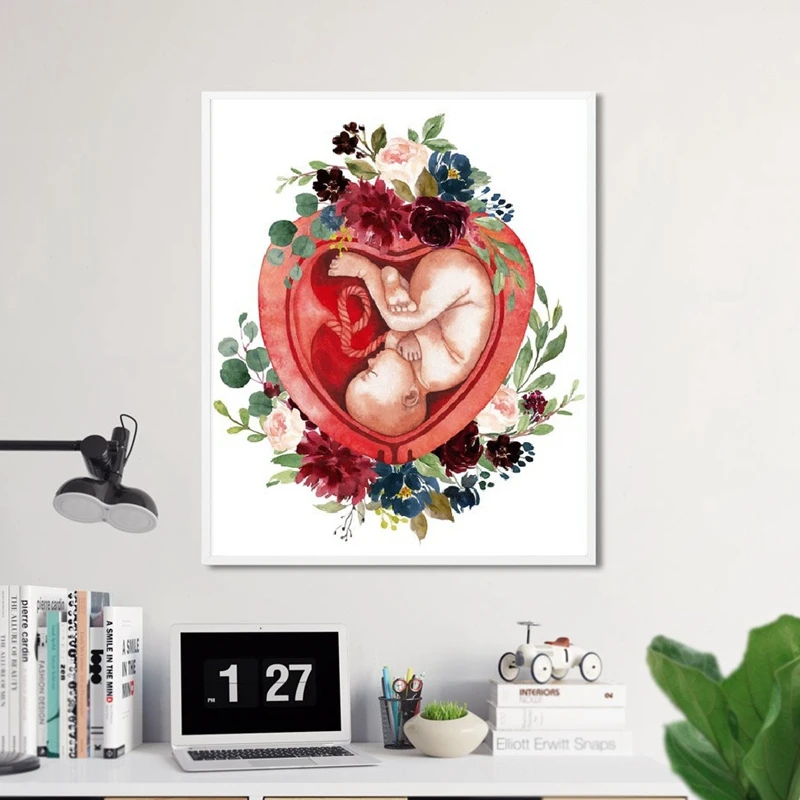 Akušerio dovana nėštumo akvarelė sienos meno ginekologas Doula medicinos studijų, plakatai, drobė, tapyba sienų apdaila 1