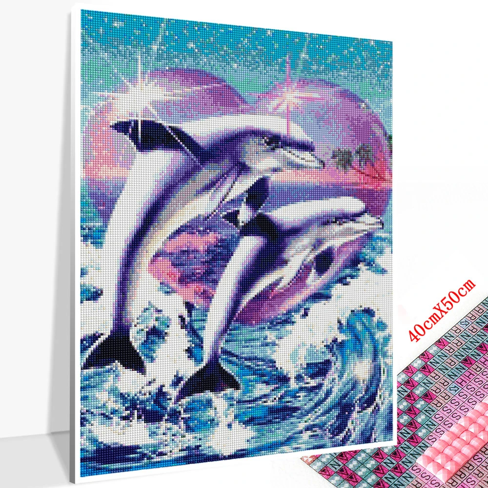 Huacan Diamond Tapybos kvadratiniu delfinų 5D Diamond Siuvinėjimo Mozaikos Meno Rinkiniai Namų Puošybai 2