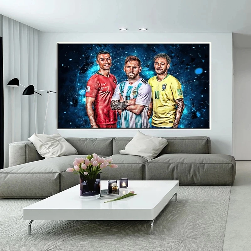 Modernios Futbolo Žvaigždė Ronaldo Messi Neymar Plakato Spauda, Drobė, Tapyba Futbolo Sporto Sienos Meno Tapybos Kambarį Apdaila 4